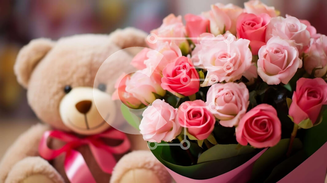 Intra Συλλεκτικό Ξύλινο Παζλ Plywood  4mm - Αρκουδάκι με ροζ και λευκά τριαντάφυλλα Σε Ξύλινο Κουτί - Διαστάσεις Puzzle: 10x10 cm – 25 κομμάτια