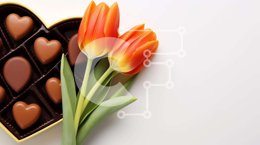 Intra Συλλεκτικό Ξύλινο Παζλ Plywood  4mm - Κουτί σοκολάτας σε σχήμα καρδιάς και τουλίπες Σε Ξύλινο Κουτί - Διαστάσεις: 10x10 cm – 25 κομμάτια