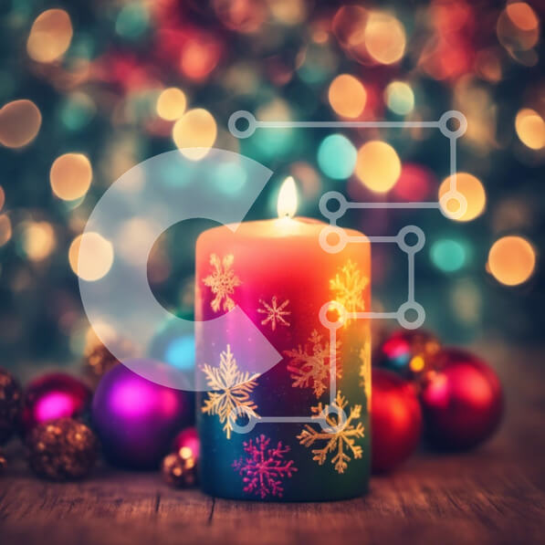 Intra Συλλεκτικό Ξύλινο Παζλ Plywood  4mm - Πολύχρωμο κερί με νιφάδες χιονιού και στολίδια Σε Ξύλινο Κουτί - Διαστάσεις: 10x10 cm – 25 κομμάτια