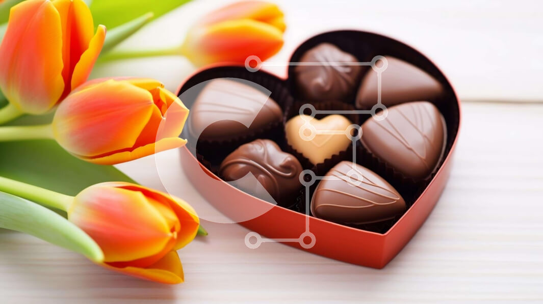 Intra Συλλεκτικό Ξύλινο Παζλ Plywood  4mm - Κουτί σοκολάτας σε σχήμα καρδιάς που περιβάλλεται από λουλούδια Σε Ξύλινο Κουτί - Διαστάσεις: 10x10 cm – 25 κομμάτια