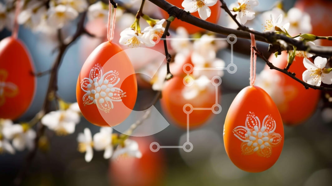 Intra Συλλεκτικό Ξύλινο Παζλ Plywood  4mm - Διακοσμητικά Πασχαλινά αυγά που κρέμονται από ανθισμένο κλαδί Σε Ξύλινο Κουτί - Διαστάσεις: 10x10 cm – 25 κομμάτια