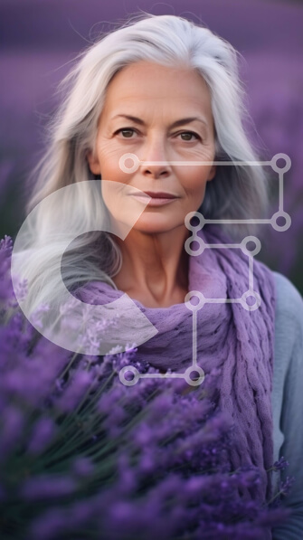 Intra Συλλεκτικό Ξύλινο Παζλ Plywood  4mm - Σοβαρή ηλικιωμένη γυναίκα σε ένα χωράφι με λουλούδια λεβάντας Σε Ξύλινο Κουτί - Διαστάσεις Puzzle: 10x10 cm – 25 κομμάτια