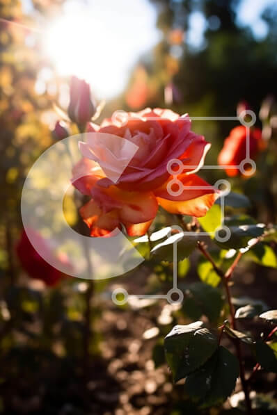 Σετ των 2 Intra Συλλεκτικό Ξύλινο Παζλ Plywood  4mm - Ζωντανό και όμορφο κόκκινο τριαντάφυλλο σε πλήρη άνθιση στο ηλιοβασίλεμα Σε Ξύλινο Κουτί - Διαστάσεις: 10x10 cm – 25 κομμάτια