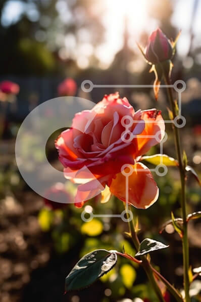 Σετ των 2 Intra Συλλεκτικό Ξύλινο Παζλ Plywood  4mm - Όμορφη εικόνα του ροζ τριαντάφυλλου στον κήπο στο ηλιοβασίλεμα Σε Ξύλινο Κουτί - Διαστάσεις: 10x10 cm – 25 κομμάτια