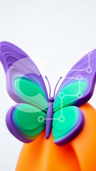 Intra Συλλεκτικό Ξύλινο Παζλ Plywood  4mm - Μωβ, πράσινο και μπλε ειδώλιο πεταλούδας σε ένα πορτοκάλι Σε Ξύλινο Κουτί - Διαστάσεις: 10x10 cm – 25 κομμάτια