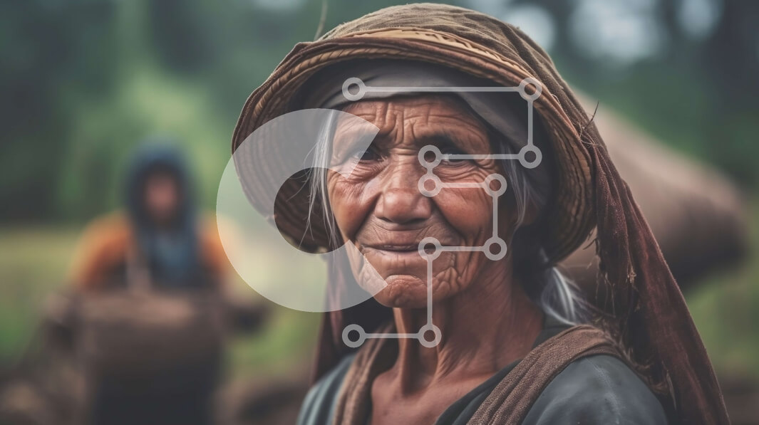 Intra Συλλεκτικό Ξύλινο Παζλ Plywood  4mm - Γαλήνια ηλικιωμένη γυναίκα με ψάθινο καπέλο που στέκεται στο χωράφι Σε Ξύλινο Κουτί - Διαστάσεις Puzzle: 10x10 cm – 25 κομμάτια