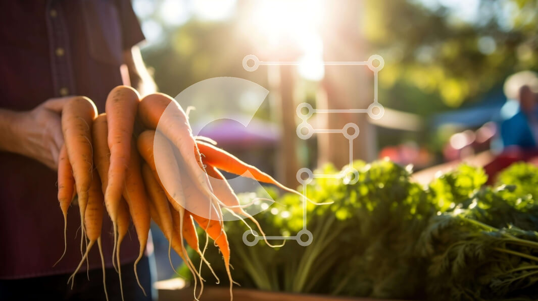 Σετ των 2 Intra Συλλεκτικό Ξύλινο Παζλ Plywood  4mm - Άτομο που κρατά τα καρότα μπροστά από την υπαίθρια αγορά Σε Ξύλινο Κουτί - Διαστάσεις: 10x10 cm – 25 κομμάτια