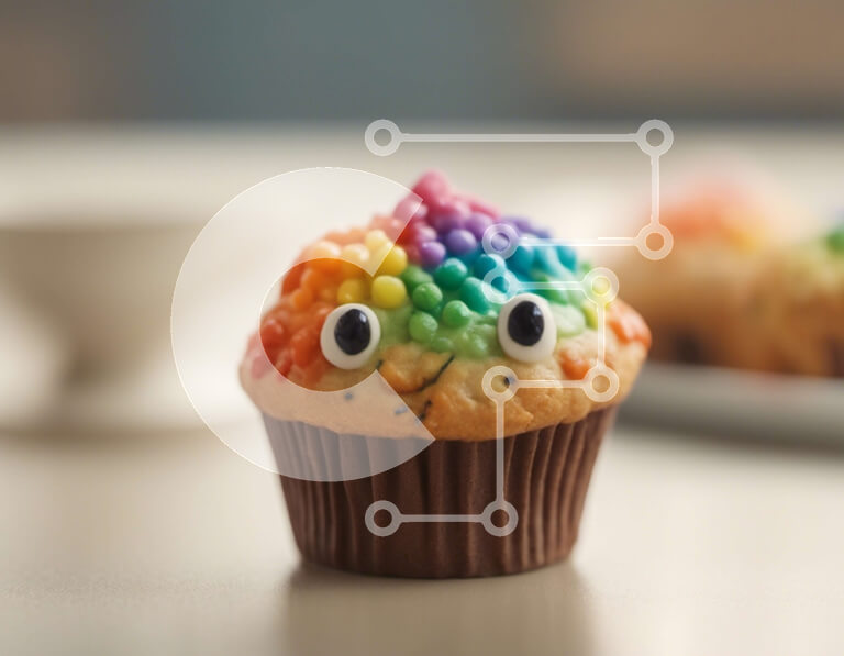 Σετ των 2 Intra Συλλεκτικό Ξύλινο Παζλ Plywood  4mm - Ουράνιο τόξο Cupcake με πολύχρωμα ψεκάσματα και πρόσωπα σε λευκό πιάτο Σε Ξύλινο Κουτί - Διαστάσεις: 10x10 cm – 25 κομμάτια