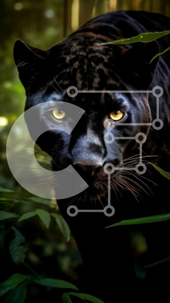 Σετ των 2 Intra Συλλεκτικό Ξύλινο Παζλ Plywood  4mm - Κομψός και λαμπερός μαύρος πάνθηρας σε μια καταπράσινη ζούγκλα Σε Ξύλινο Κουτί - Διαστάσεις: 10x10 cm – 25 κομμάτια