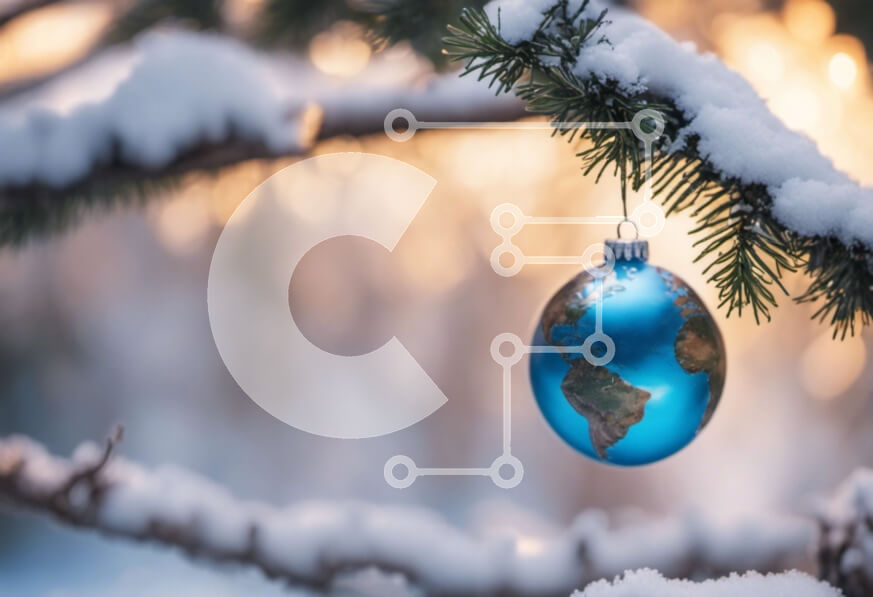 Intra Συλλεκτικό Ξύλινο Παζλ Plywood  4mm - Στολίδι μπλε σφαιρών που κρέμεται σε κλαδί δέντρου που καλύπτεται από χιόνι Σε Ξύλινο Κουτί - Διαστάσεις: 10x10 cm – 25 κομμάτια