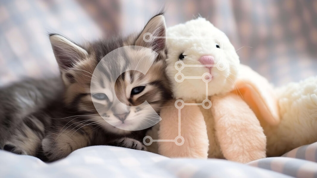 Intra Συλλεκτικό Ξύλινο Παζλ Plywood  4mm - Γατάκι με κουνέλι γεμιστό κουνελάκι Σε Ξύλινο Κουτί - Διαστάσεις: 10x10 cm – 25 κομμάτια