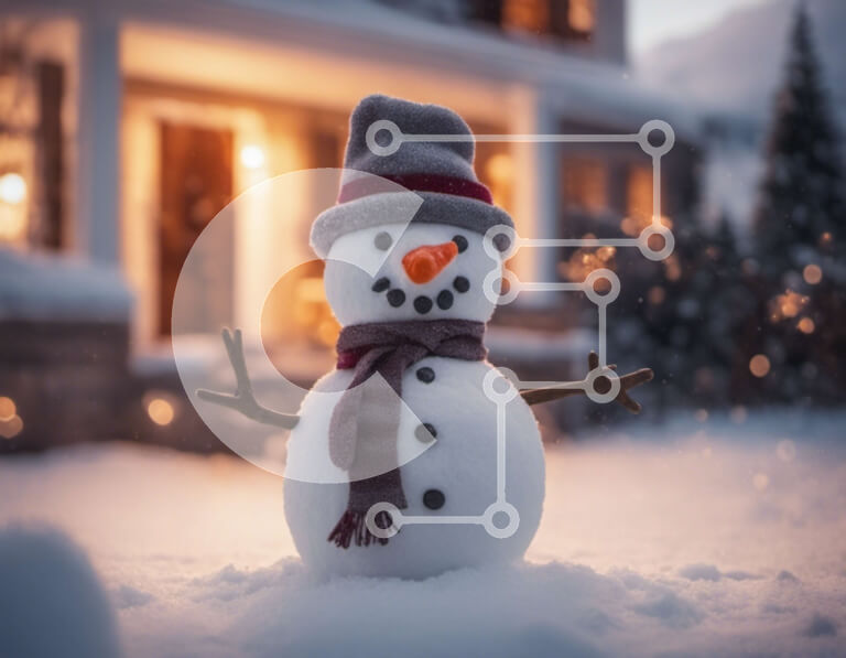 Intra Συλλεκτικό Ξύλινο Παζλ Plywood  4mm - Χιονάνθρωπος στο χιόνι με το φωτισμένο σπίτι Σε Ξύλινο Κουτί - Διαστάσεις Puzzle: 10x10 cm – 25 κομμάτια