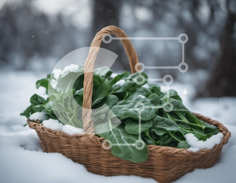 Intra Συλλεκτικό Ξύλινο Παζλ Plywood  4mm - Καλάθι με φύλλα σπανακιού στο χιόνι στο δάσος Σε Ξύλινο Κουτί - Διαστάσεις: 10x10 cm – 25 κομμάτια