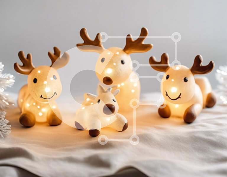 Intra Συλλεκτικό Ξύλινο Παζλ Plywood  4mm - Εορταστικά ειδώλια ταράνδων σε ένα λευκό πανί Σε Ξύλινο Κουτί - Διαστάσεις: 10x10 cm – 25 κομμάτια