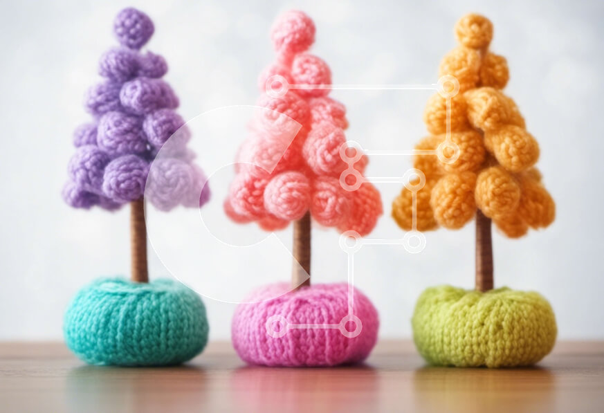 Intra Συλλεκτικό Ξύλινο Παζλ Plywood  4mm - Πολύχρωμα πλεκτά δέντρα σε ξύλινο τραπέζι Σε Ξύλινο Κουτί - Διαστάσεις Puzzle: 10x10 cm – 25 κομμάτια