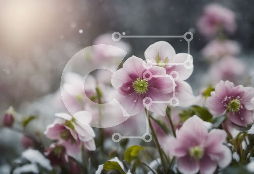 Intra Συλλεκτικό Ξύλινο Παζλ Plywood  4mm - Ροζ λουλούδια στο χιόνι με αντανάκλαση του ηλιακού φωτός Σε Ξύλινο Κουτί - Διαστάσεις: 10x10 cm – 25 κομμάτια