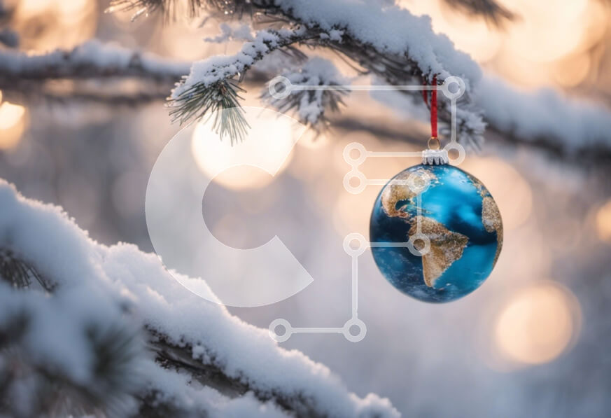 Intra Συλλεκτικό Ξύλινο Παζλ Plywood  4mm - Χιονισμένο κλαδί δέντρου με στολίδι σφαιρών Σε Ξύλινο Κουτί - Διαστάσεις Puzzle: 10x10 cm – 25 κομμάτια