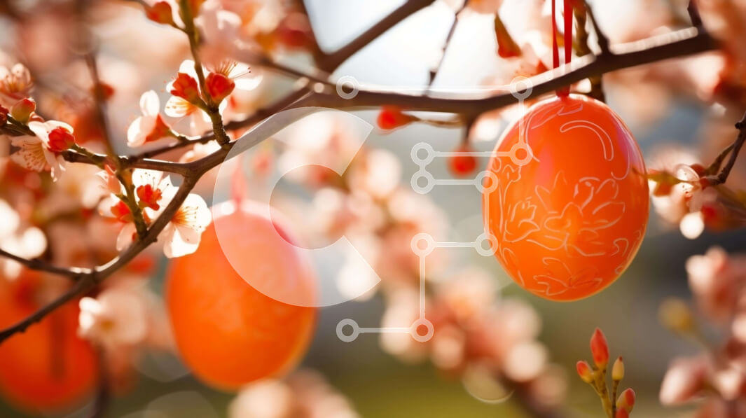 Intra Συλλεκτικό Ξύλινο Παζλ Plywood  4mm - Πασχαλινά αυγά που κρέμονται από κλαδί δέντρου με ροζ άνθη Σε Ξύλινο Κουτί - Διαστάσεις: 10x10 cm – 25 κομμάτια