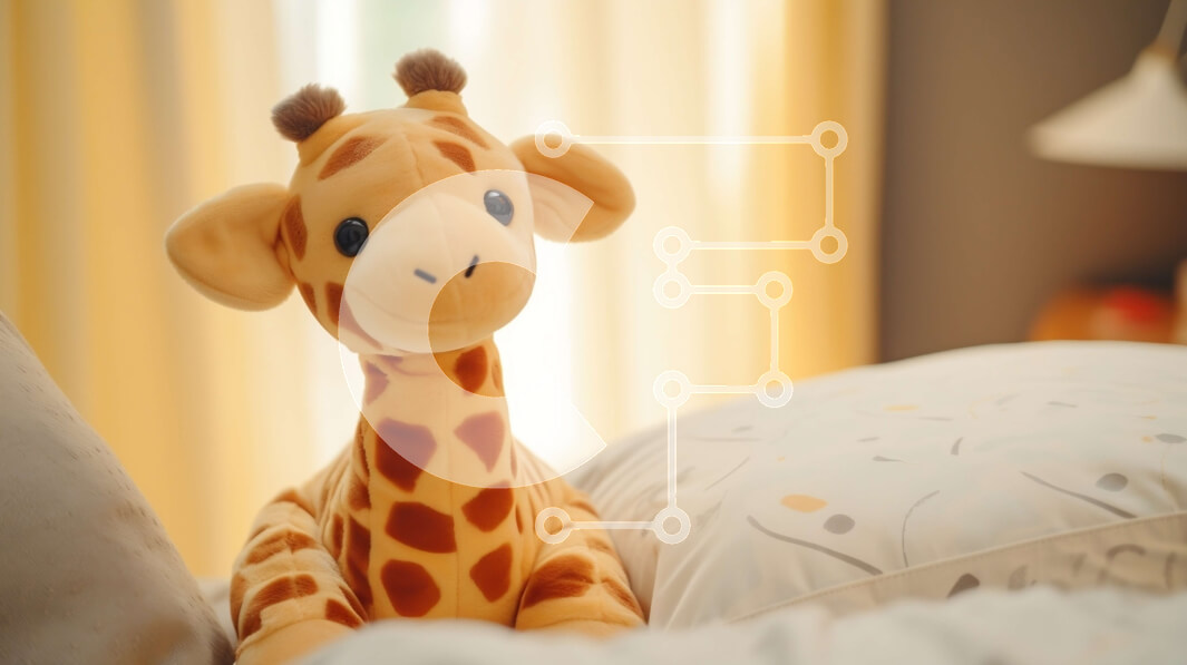 Intra Συλλεκτικό Ξύλινο Παζλ Plywood  4mm - Καμηλοπάρδαλη γεμιστό ζώο στο κρεβάτι Σε Ξύλινο Κουτί - Διαστάσεις Puzzle: 10x10 cm – 25 κομμάτια