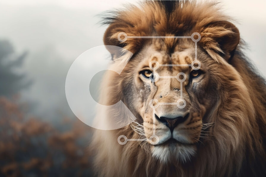 Σετ των 2 Intra Συλλεκτικό Ξύλινο Παζλ Plywood  4mm - Μεγαλοπρεπές λιοντάρι που στέκεται στο λιβάδι Σε Ξύλινο Κουτί - Διαστάσεις: 10x10 cm – 25 κομμάτια