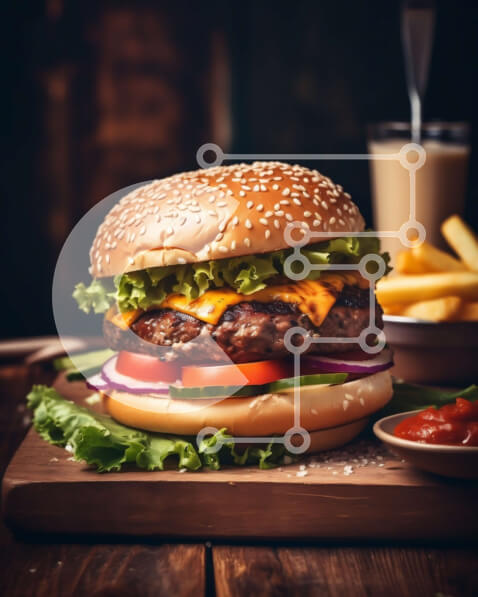 Σετ των 2 Intra Συλλεκτικό Ξύλινο Παζλ Plywood  4mm - Νόστιμο Cheeseburger με μαρούλι, ντομάτα και τηγανιτές πατάτες Σε Ξύλινο Κουτί - Διαστάσεις: 10x10 cm – 25 κομμάτια