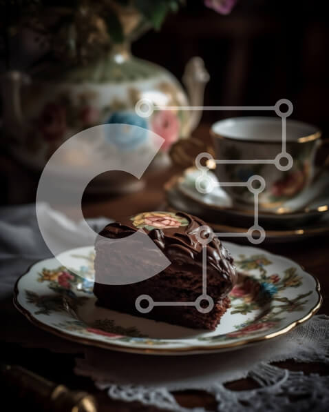 Σετ των 2 Intra Συλλεκτικό Ξύλινο Παζλ Plywood  4mm - Κέικ σοκολάτας σε ένα υπέροχο τραπέζι με φλιτζάνι τσαγιού και πιατάκι Σε Ξύλινο Κουτί - Διαστάσεις: 10x10 cm – 25 κομμάτια