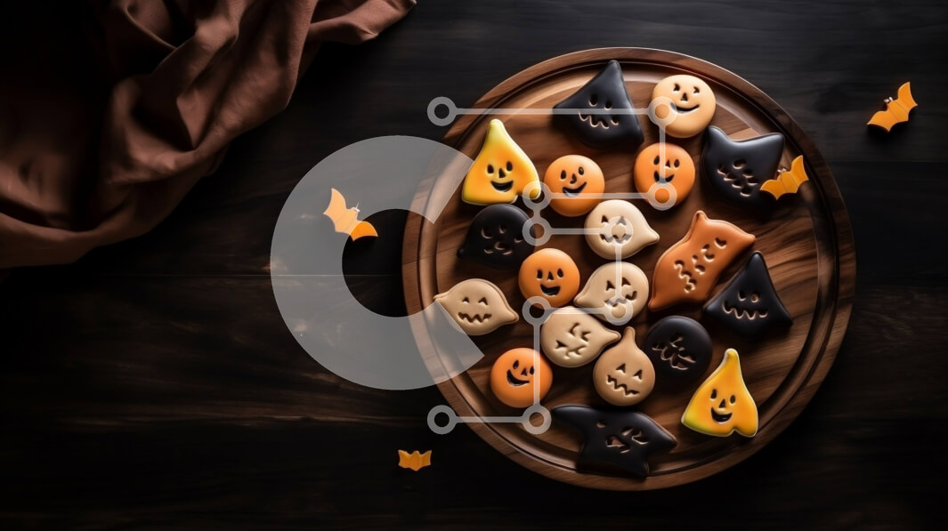 Intra Συλλεκτικό Ξύλινο Παζλ Plywood  4mm - Μπισκότα με θέμα το Halloween σε ξύλινη πιατέλα Σε Ξύλινο Κουτί - Διαστάσεις Puzzle: 10x10 cm – 25 κομμάτια