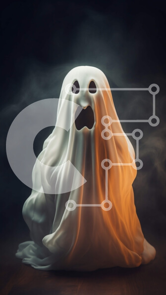 Intra Συλλεκτικό Ξύλινο Παζλ Plywood  4mm - Τρομακτικό φάντασμα σε πορτοκαλί τραπέζι με καπνό Σε Ξύλινο Κουτί - Διαστάσεις Puzzle: 10x10 cm – 25 κομμάτια