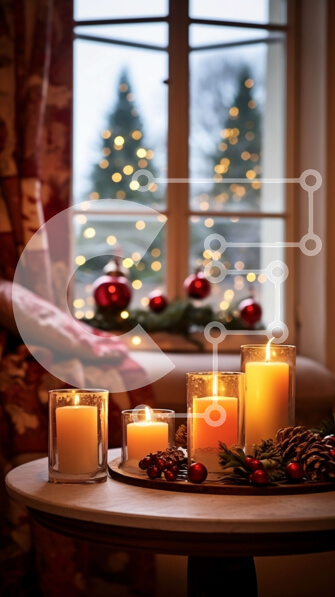 Intra Συλλεκτικό Ξύλινο Παζλ Plywood  4mm - Τραπέζι υπό το φως των κεριών με Χριστουγεννιάτικα στολίδια Σε Ξύλινο Κουτί - Διαστάσεις: 10x10 cm – 25 κομμάτια