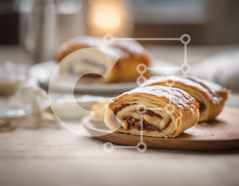 Σετ των 2 Intra Συλλεκτικό Ξύλινο Παζλ Plywood  4mm - Νόστιμα αρτοσκευάσματα και φρούτα σε ξύλινο ξύλο κοπής Σε Ξύλινο Κουτί - Διαστάσεις: 10x10 cm – 25 κομμάτια