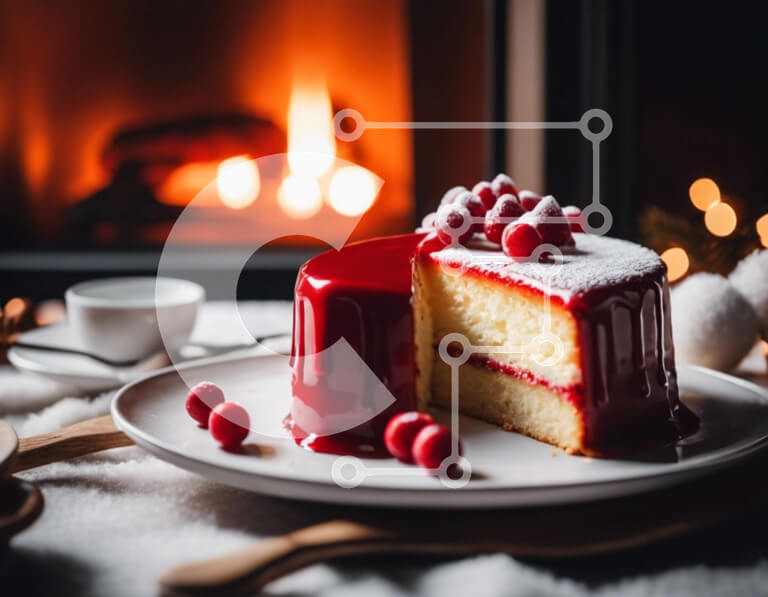 Σετ των 2 Intra Συλλεκτικό Ξύλινο Παζλ Plywood  4mm - Φέτα κέικ με κόκκινα μούρα στο τραπέζι Σε Ξύλινο Κουτί - Διαστάσεις: 10x10 cm – 25 κομμάτια