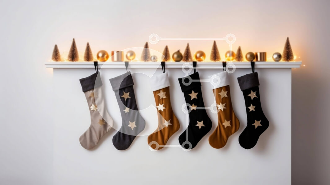 Intra Συλλεκτικό Ξύλινο Παζλ Plywood  4mm - Κομψές χριστουγεννιάτικες κάλτσες κρεμαστές στο τζάκι μανδύα με χρυσά και ασημένια αστέρια Σε Ξύλινο Κουτί - Διαστάσεις: 10x10 cm – 25 κομμάτια