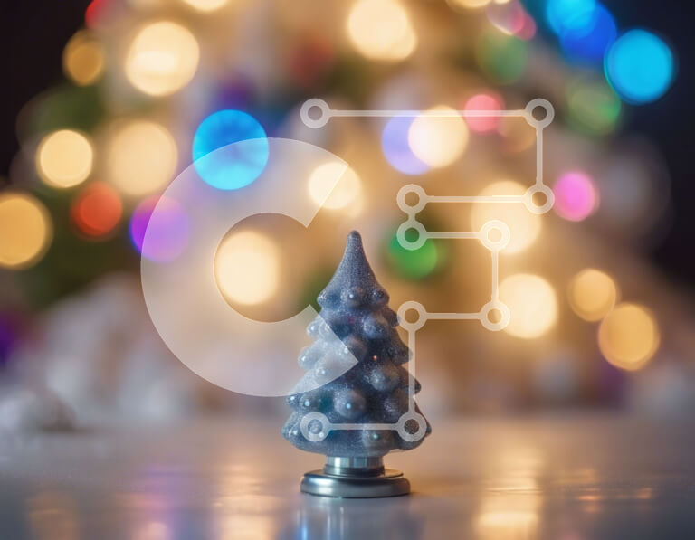 Intra Συλλεκτικό Ξύλινο Παζλ Plywood  4mm - Μικρό ασημένιο χριστουγεννιάτικο δέντρο με φώτα Bokeh Σε Ξύλινο Κουτί - Διαστάσεις: 10x10 cm – 25 κομμάτια