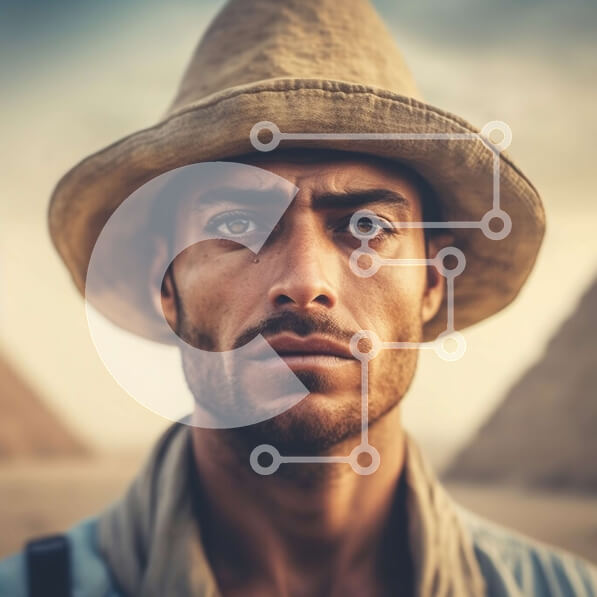 Intra Συλλεκτικό Ξύλινο Παζλ Plywood  4mm - Εκπληκτική φωτογραφία των πυραμίδων της Γκίζας με έναν άνδρα που φοράει ψάθινο καπέλο Σε Ξύλινο Κουτί - Διαστάσεις Puzzle: 10x10 cm – 25 κομμάτια