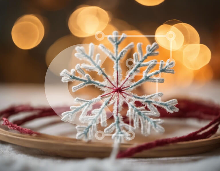 Intra Συλλεκτικό Ξύλινο Παζλ Plywood  4mm - Νιφάδα χιονιού σε τσέρκι κεντήματος με γιορτινά φώτα Σε Ξύλινο Κουτί - Διαστάσεις Puzzle: 10x10 cm – 25 κομμάτια