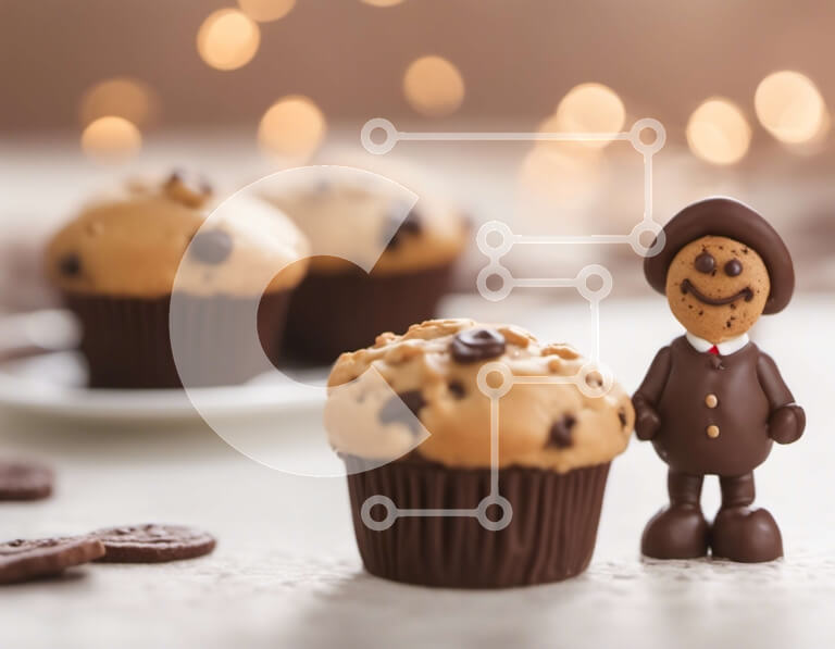 Σετ των 2 Intra Συλλεκτικό Ξύλινο Παζλ Plywood  4mm - Ειδώλιο με μελόψωμο άνδρα με σοκολατένια μπισκότα Cupcakes Σε Ξύλινο Κουτί - Διαστάσεις: 10x10 cm – 25 κομμάτια