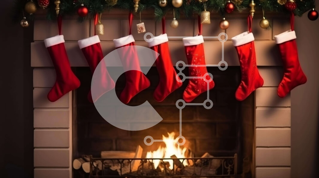 Intra Συλλεκτικό Ξύλινο Παζλ Plywood  4mm - Κόκκινες κάλτσες κρεμασμένες στο τζάκι μανδύας με φωτάκια και στολίδια Σε Ξύλινο Κουτί - Διαστάσεις: 10x10 cm – 25 κομμάτια