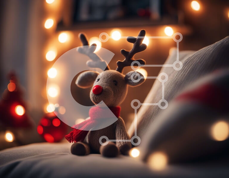 Intra Συλλεκτικό Ξύλινο Παζλ Plywood  4mm - Γεμιστοί τάρανδοι με πολύχρωμα φώτα Σε Ξύλινο Κουτί - Διαστάσεις: 10x10 cm – 25 κομμάτια