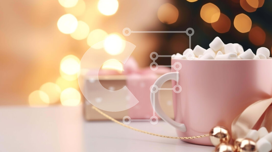 Intra Συλλεκτικό Ξύλινο Παζλ Plywood  4mm - Ροζ Κούπα με Marshmallows και δώρα για την εορταστική περίοδο Σε Ξύλινο Κουτί - Διαστάσεις Puzzle: 10x10 cm – 25 κομμάτια