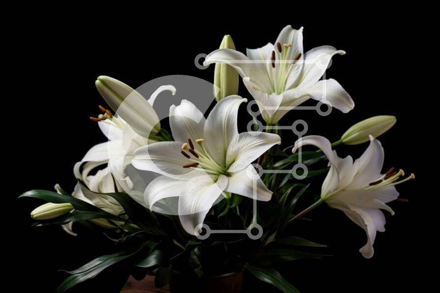 Intra Συλλεκτικό Ξύλινο Παζλ Plywood  4mm - Όμορφη εικόνα της ανθοδέσμης με λευκούς κρίνους σε βάζο σε μαύρο φόντο Σε Ξύλινο Κουτί - Διαστάσεις: 10x10 cm – 25 κομμάτια