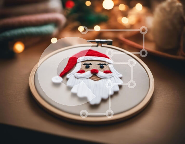 Intra Συλλεκτικό Ξύλινο Παζλ Plywood  4mm - Διακόσμηση με τσέρκι κεντήματος Άγιου Βασίλη σε ξύλινο τραπέζι Σε Ξύλινο Κουτί - Διαστάσεις: 10x10 cm – 25 κομμάτια