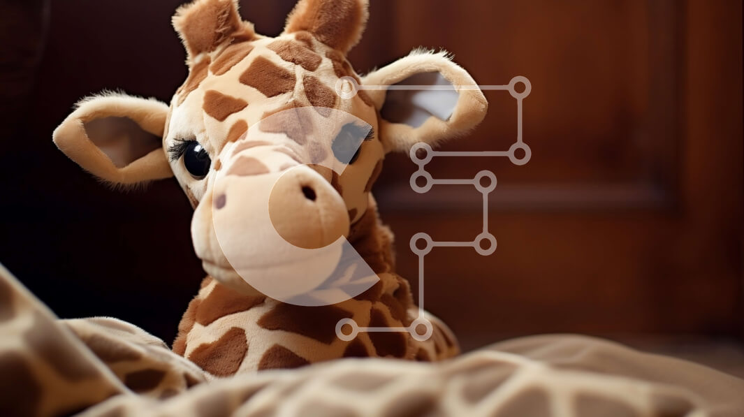 Intra Συλλεκτικό Ξύλινο Παζλ Plywood  4mm - Γεμιστή καμηλοπάρδαλη σε κουβέρτες με μαξιλάρια στο βάθος Σε Ξύλινο Κουτί - Διαστάσεις: 10x10 cm – 25 κομμάτια