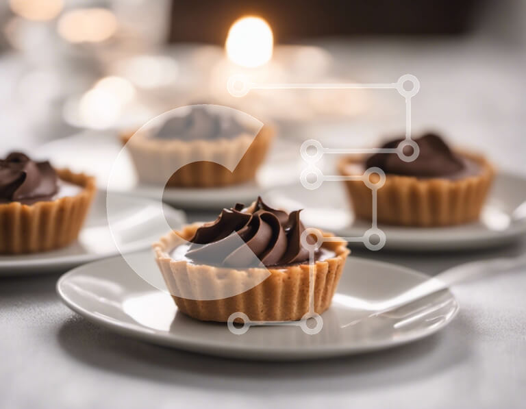 Σετ των 2 Intra Συλλεκτικό Ξύλινο Παζλ Plywood  4mm - Λαχταριστές μίνι τάρτες σοκολάτας σε λευκά πιάτα Σε Ξύλινο Κουτί - Διαστάσεις: 10x10 cm – 25 κομμάτια