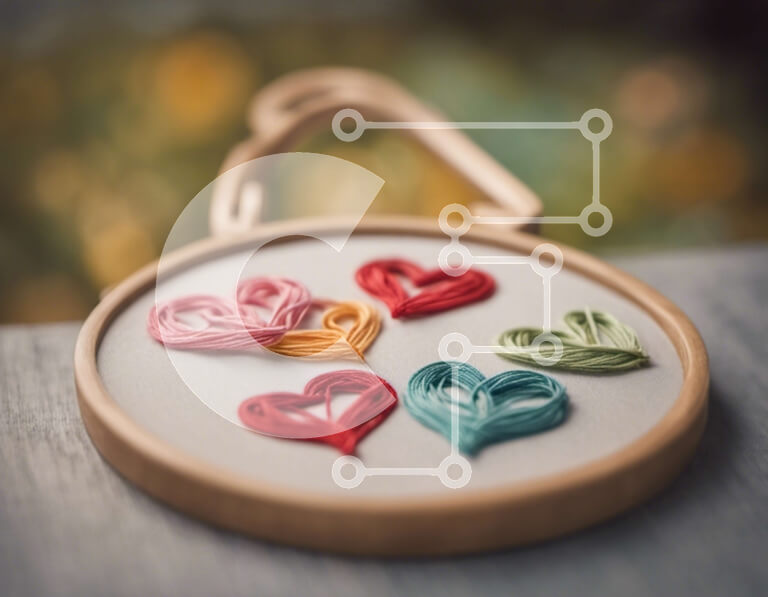 Intra Συλλεκτικό Ξύλινο Παζλ Plywood  4mm - Πολύχρωμες κλωστές κεντήματος σε σχήμα καρδιάς σε ξύλινη επιφάνεια Σε Ξύλινο Κουτί - Διαστάσεις Puzzle: 10x10 cm – 25 κομμάτια