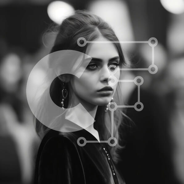 Intra Συλλεκτικό Ξύλινο Παζλ Plywood  4mm - Σοβαρή γυναίκα με μαύρο φόρεμα που στέκεται μπροστά από μια φωτογραφία πλήθους Σε Ξύλινο Κουτί - Διαστάσεις Puzzle: 10x10 cm – 25 κομμάτια