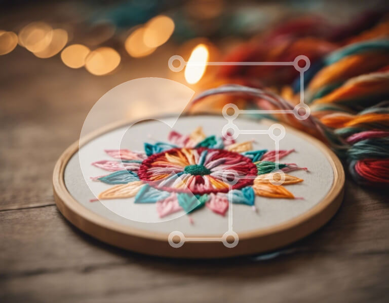 Intra Συλλεκτικό Ξύλινο Παζλ Plywood  4mm - Κεντητικό τσέρκι με πολύχρωμες κλωστές και κερί Σε Ξύλινο Κουτί - Διαστάσεις Puzzle: 10x10 cm – 25 κομμάτια