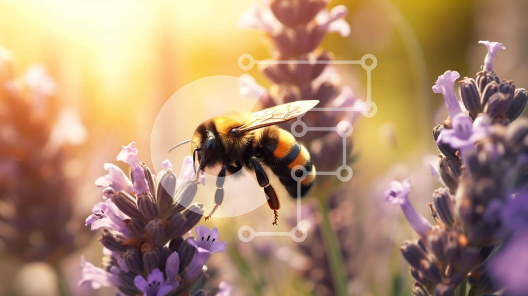 Intra Συλλεκτικό Ξύλινο Παζλ Plywood  4mm - Μέλισσα στα λουλούδια λεβάντας με τον ήλιο να λάμπει πίσω Σε Ξύλινο Κουτί - Διαστάσεις: 10x10 cm – 25 κομμάτια