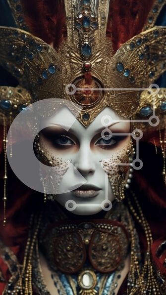 Intra Συλλεκτικό Ξύλινο Παζλ Plywood  4mm - Εκπληκτική εικόνα μιας γυναίκας με χρυσό και κόκκινο κοστούμι Σε Ξύλινο Κουτί - Διαστάσεις Puzzle: 10x10 cm – 25 κομμάτια