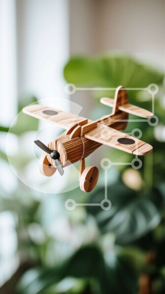 Intra Συλλεκτικό Ξύλινο Παζλ Plywood  4mm - Ξύλινο αεροπλάνο που κρέμεται μπροστά από το παράθυρο με πράσινα φυτά Σε Ξύλινο Κουτί - Διαστάσεις Puzzle: 10x10 cm – 25 κομμάτια