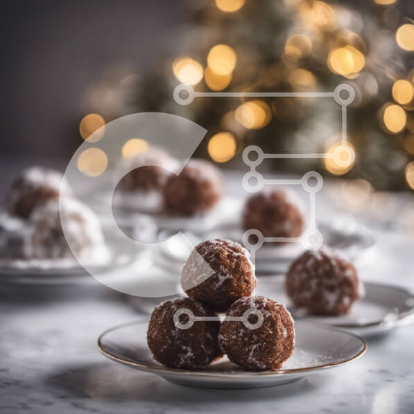 Σετ των 2 Intra Συλλεκτικό Ξύλινο Παζλ Plywood  4mm - Χριστουγεννιάτικα επιδόρπια με λευκά πιάτα και σοκολατένιες μπάλες Σε Ξύλινο Κουτί - Διαστάσεις: 10x10 cm – 25 κομμάτια